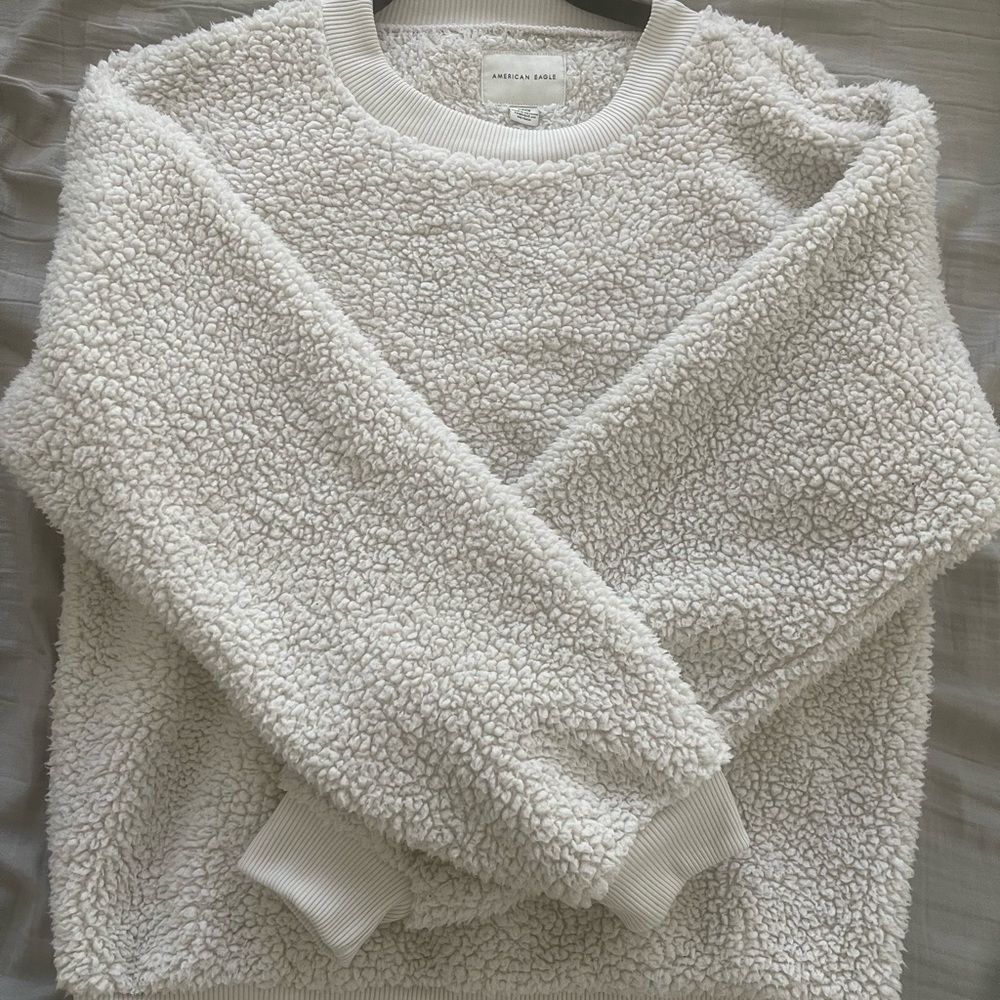 Tan fuzzy American Eagle Crewneck